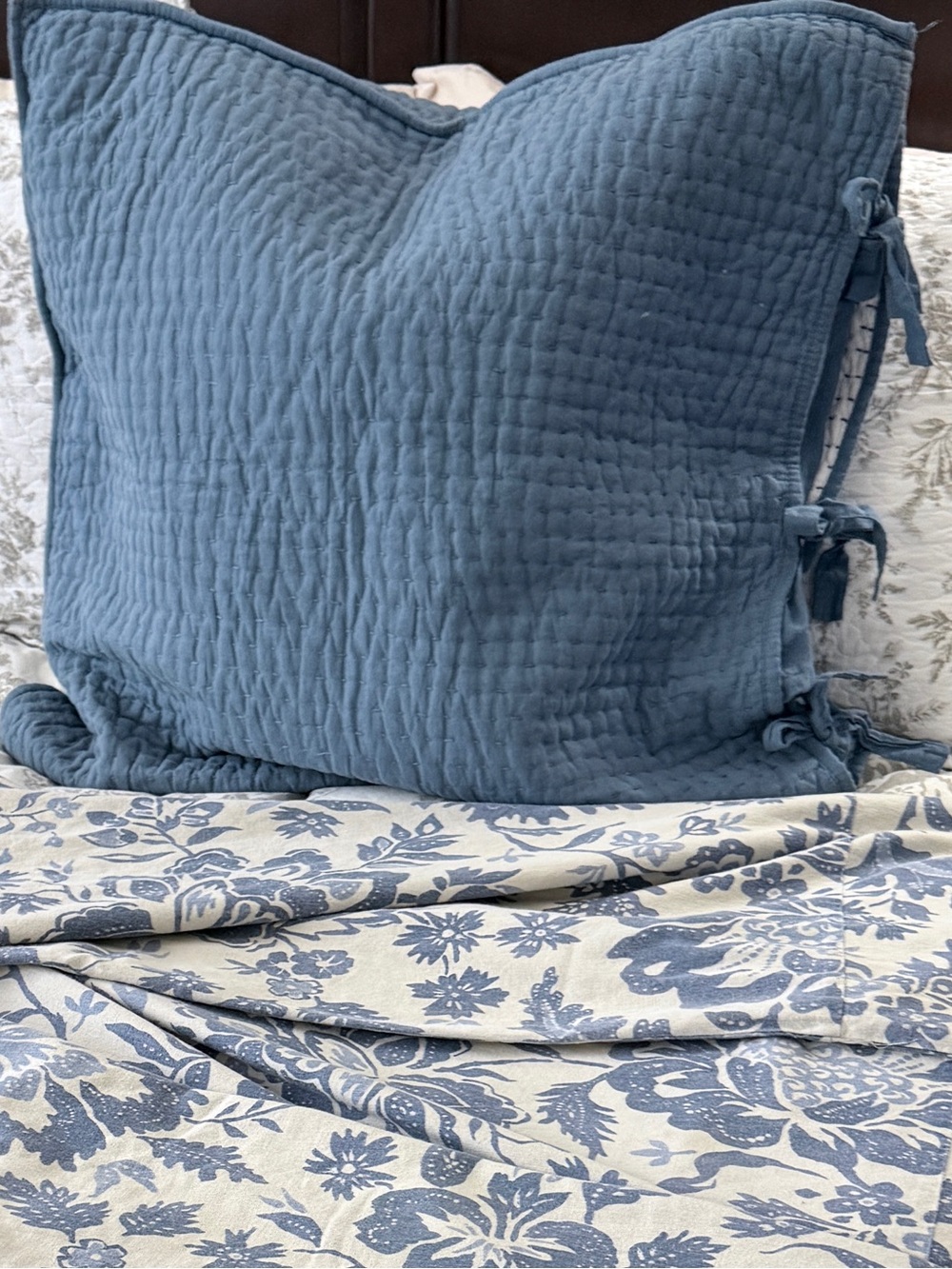 Pottery Barn Blue Pick Stitch Euro Sham
